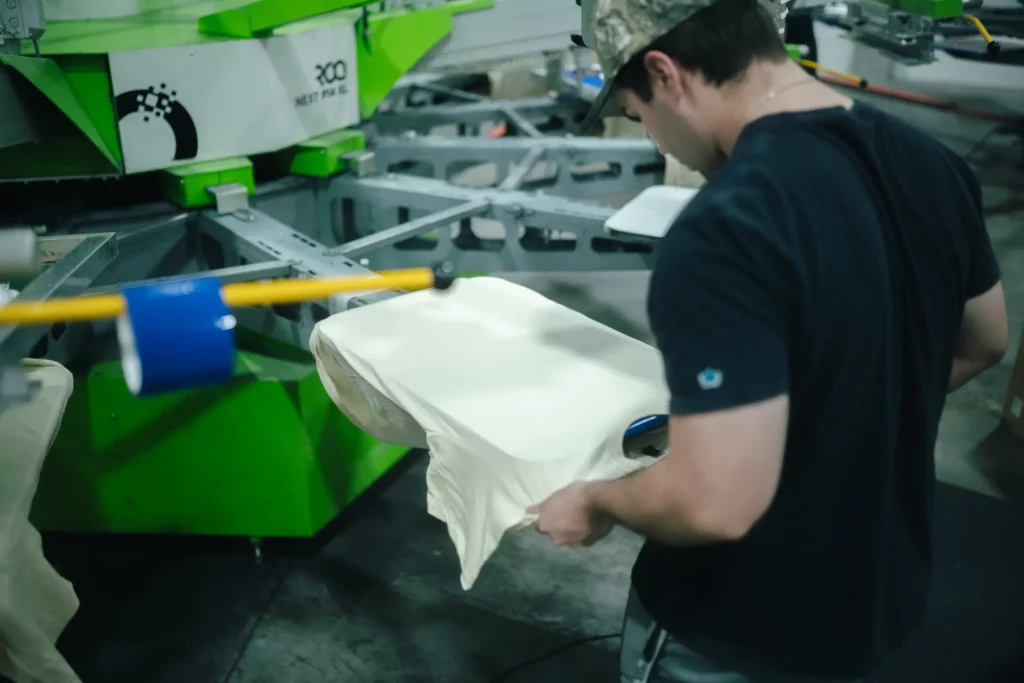 Screen printing production at the From The Ashes Naples facility
